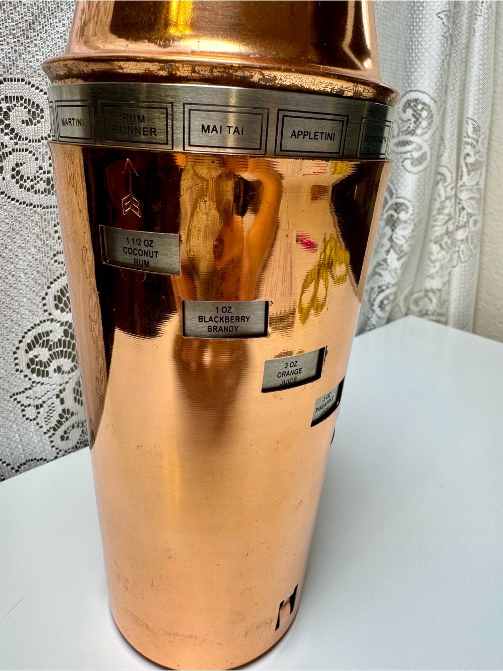 Vintage Oggi Copper Dial-A-Drink Cocktail Shaker 15 Classic Drink Recipes- 34 oz